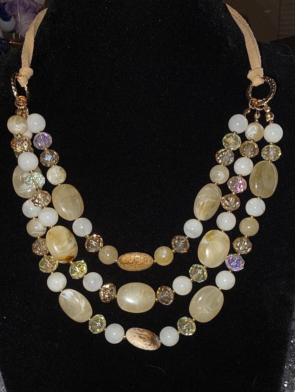 Penelope Multi-Strand Gold and Cream Beaded Women’s Necklace